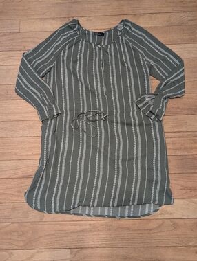 Nwt Women's Gap Green And White Striped Long Sleeve Dress Size Large